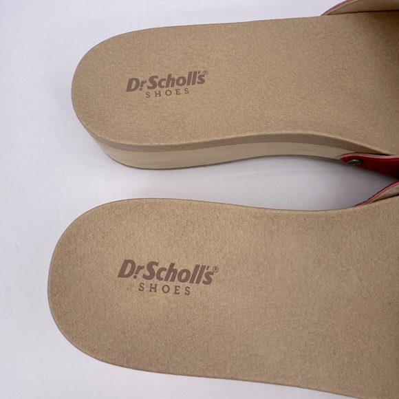 Dr Scholl’s SHOES, RED LEATHER TOP, ADJUSTABLE TOP STRAP, WOODEN SOLE, SIZE 10M - Picture 13 of 16